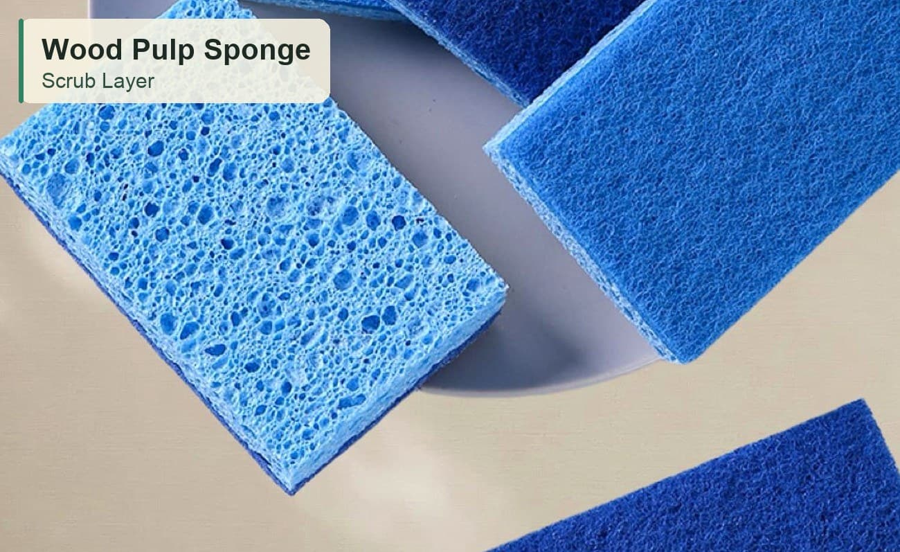 Wood pulp sponge pads stacked for wholesale cleaning product sourcing