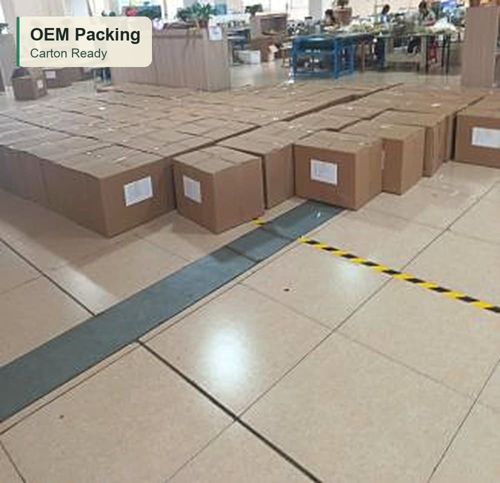 Private label loofah packing and carton preparation area