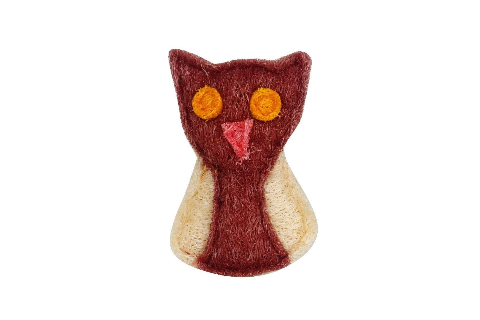 Cat-shaped loofah pet toy sample for retail pet programs