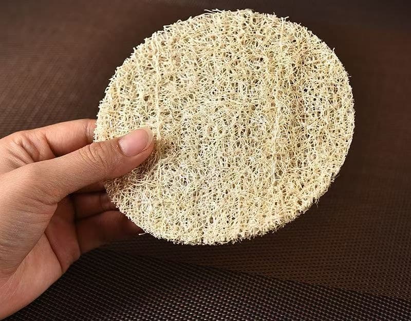Round loofah steamer mat closeup for kitchen utility sourcing