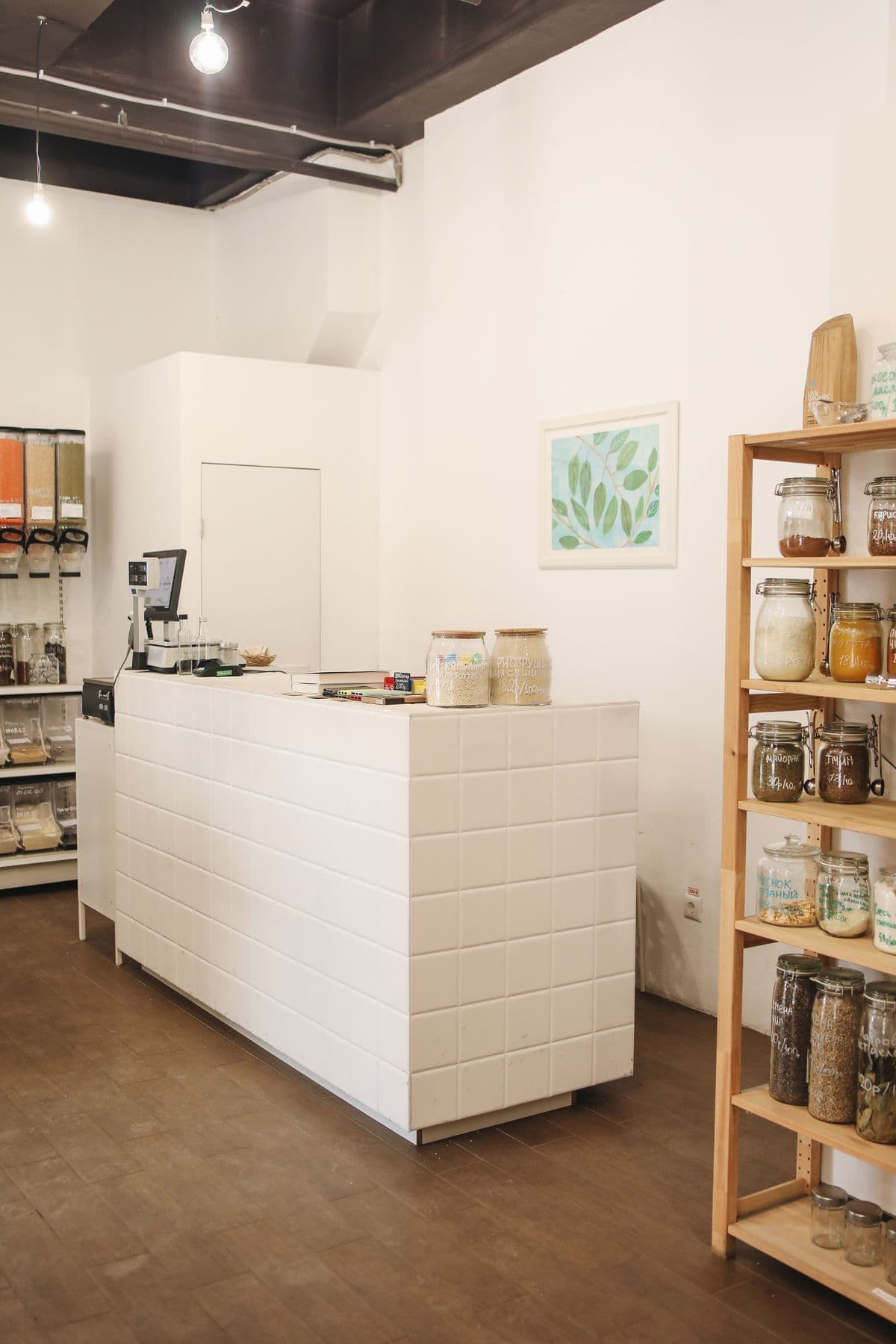 Zero-waste eco store interior with natural and sustainable products on display